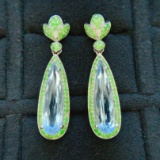 14k Gold 5.95 Ct Natural Aquamarine & Tsavorite Earrings