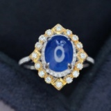 14k Gold 2.75 Ct Natural Sapphire & Diamond Ring