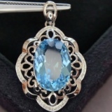 14k Gold 6.0 Ct Natural Aquamarine & Diamond Pendant( Without Chain )