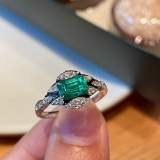 14k Gold 0.89 Ct Natural Emerald & Diamond Ring
