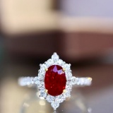 14k Gold 1.09 Ctw Vivid Red Natural Ruby & Diamond Ring