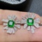 14k Gold 2.30 Ctw Vivid Green Natural Emerald & Diamond Earrings