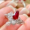 14k Gold 1 Ct Vivid Red Natural Ruby & Diamond & Sapphire Ring