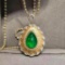 14k Gold 2.98 Ctw Vivid Green Natural Emerald & Diamond Pendant( Without Chain )