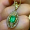 14k Gold 2.02 Ctw Vivid Green Natural Emerald & Diamond Pendant( Without Chain )