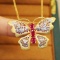 14k Gold 0.85 Ctw Natural Ruby & Diamond & Butterfly Brooch/pendant( Without Chain )