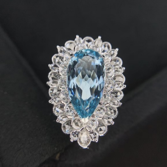 14k Gold 10.27 Ctw Natural Aquamarine & Diamond Ring/pendant( Without Chain )