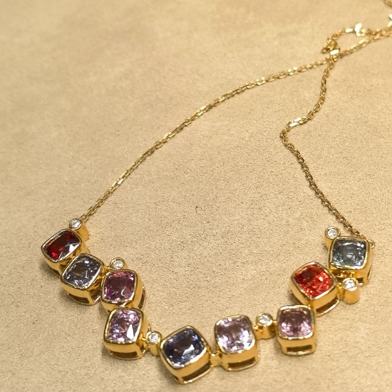 14k Gold 6.90 Ctw Natural Spinel & Diamond Necklace
