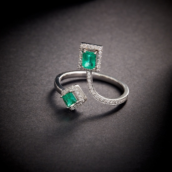 14k Gold 0.72 Ctw Natural Emerald & Diamond Ring