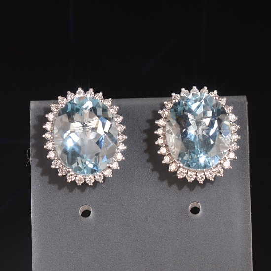 14k Gold 5.55 Ct Natural Aquamarine & Diamond Earrings