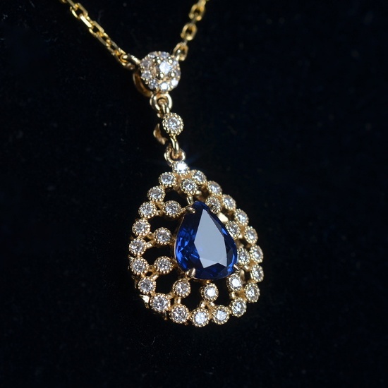 14k Gold 0.8 Ct Natural Sapphire & Diamond Necklace