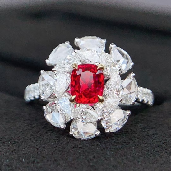 14k Gold 1.69 Ctw Vivid Red Natural Spinel & Diamond Ring