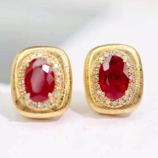 14k Gold 1.32 Ctw Natural Ruby & Diamond Earrings