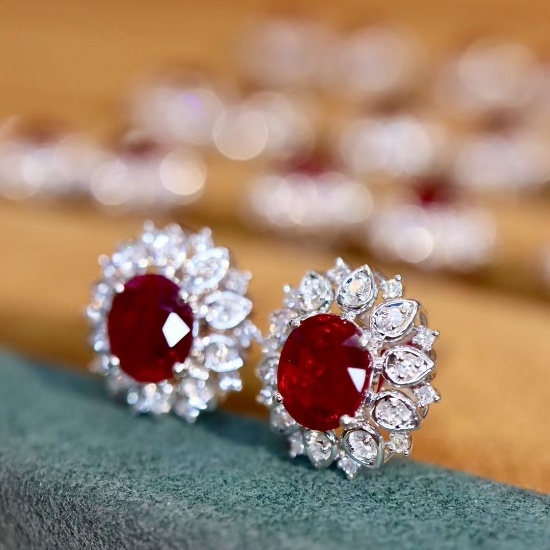 14k Gold 1.15 Ctw Natural Ruby & Diamond Earrings