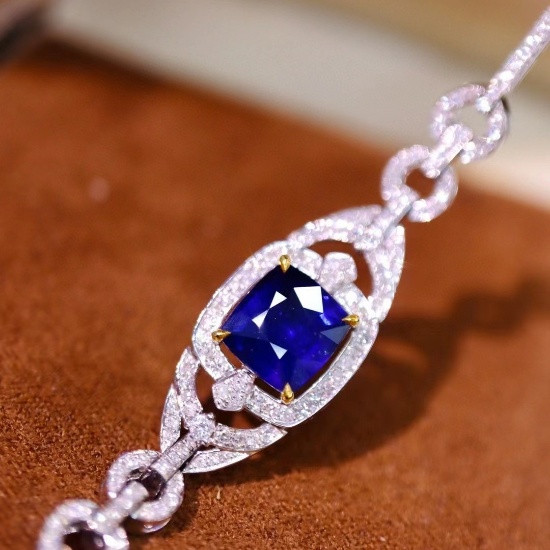 14k Gold 3.16 Ctw Vivid Blue Natural Sapphire & Diamond Bracelet