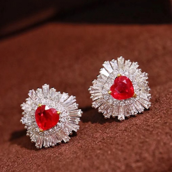 14k Gold 2.14 Ctw Natural Ruby & Diamond Earrings