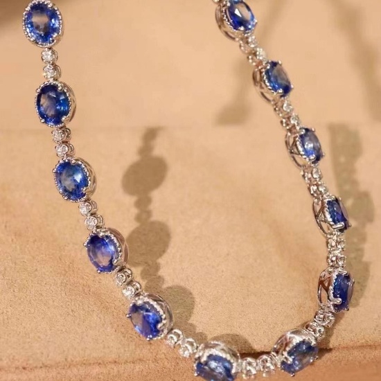 14k Gold 6.53 Ctw Natural Sapphire & Diamond Bracelet