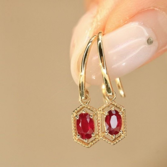 14k Gold 0.52 Ct Natural Ruby Earrings