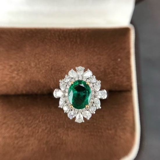 14k Gold 1.94 Ctw Natural Emerald & Diamond Ring