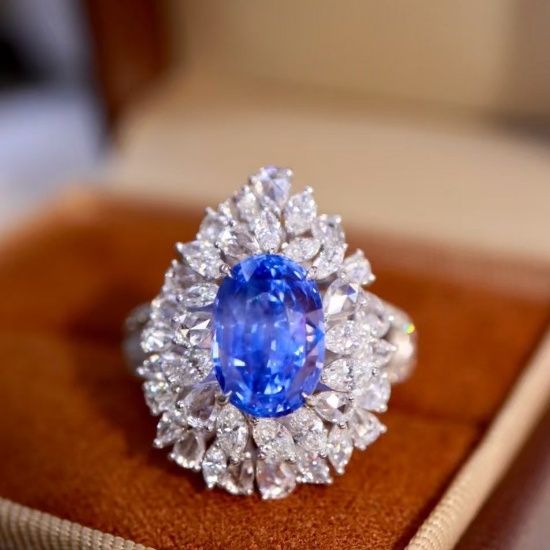 14k Gold 6.89 Ctw Natural Sapphire & Diamond Ring