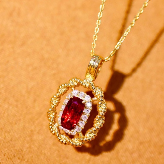 14k Gold 1.17 Ctw Natural Ruby & Diamond Pendant( Without Chain )