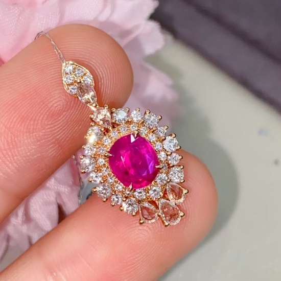 14k Gold 1.76 Ctw Natural Ruby & Diamond Pendant( Without Chain )