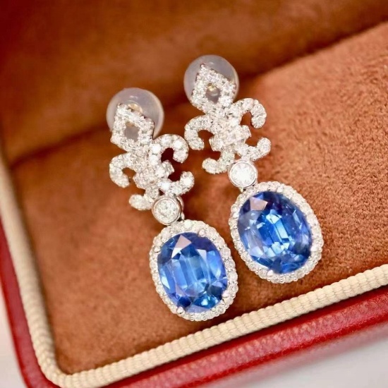 14k Gold 3.34 Ctw Natural Sapphire & Diamond Earrings