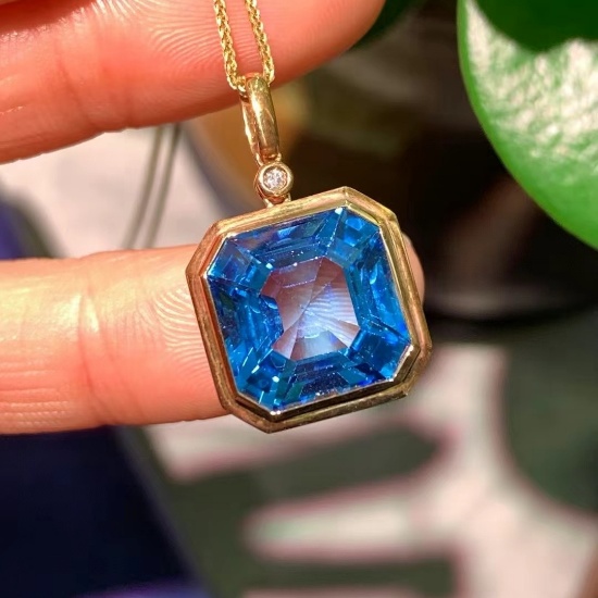 14k Gold 12.02 Ctw Natural Topaz & Diamond Pendant( Without Chain )