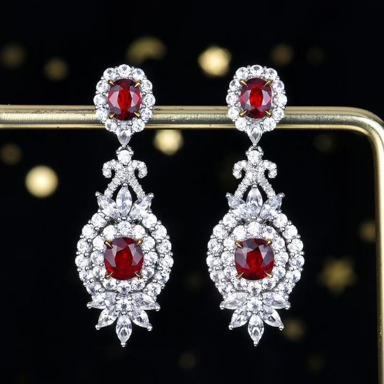 14k Gold 2.03 Ctw Natural Ruby & Diamond Earrings