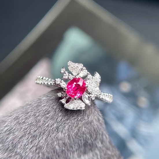 14k Gold 0.95 Ctw Natural Spinel & Diamond Ring