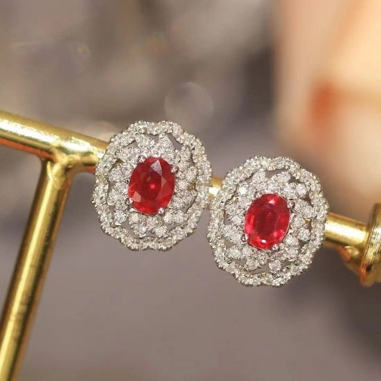 14k Gold 1.28 Ctw Natural Ruby & Diamond Earrings