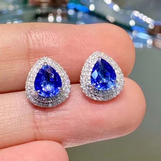 14k Gold 1.9 Ct Natural Sapphire & Diamond Earrings