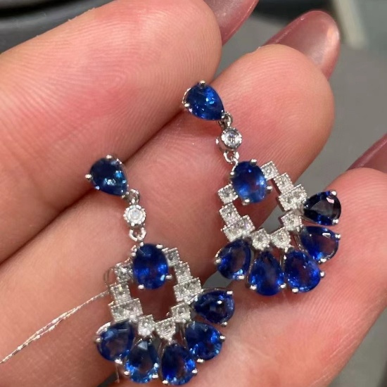 14k Gold 2.98 Ct Natural Sapphire & Diamond Earrings