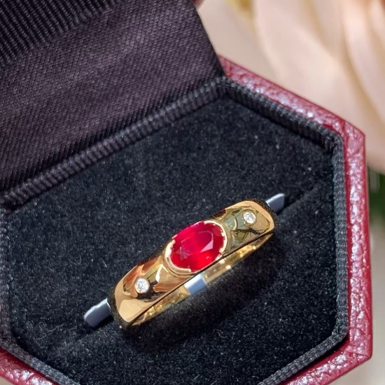 14k Gold 0.62 Ctw Vivid Red Natural Ruby & Diamond Ring