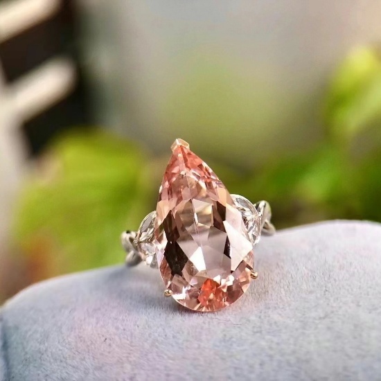 14k Gold 9.28 Ctw Natural Morganite & Sapphire Ring