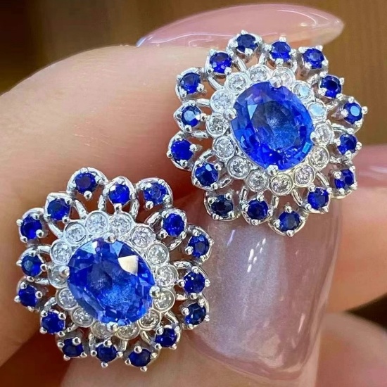 14k Gold 2.46 Ctw Natural Sapphire & Diamond Earrings
