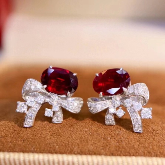 14k Gold 2.35 Ctw Natural Ruby & Diamond Earrings