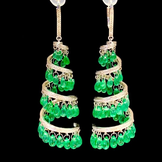 14k Gold 18.8 Ct Natural Emerald & Diamond Earrings