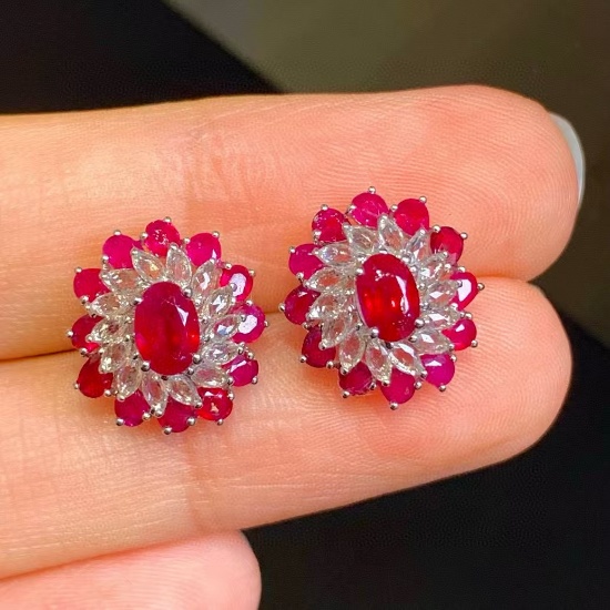 14k Gold 3 Ct Natural Ruby & Sapphire Earrings