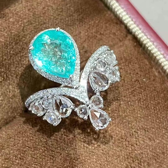 14k Gold 2.1 Ct Natural Paraiba Tourmaline & Diamond & Sapphire Ring