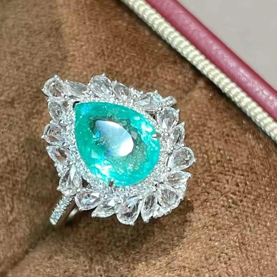 14k Gold 2.27 Ct Natural Paraiba Tourmaline & Diamond & Sapphire Ring