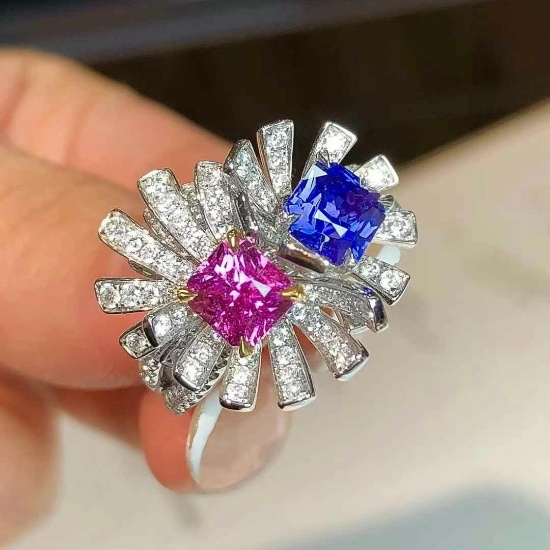 14k Gold 2.31 Ctw Natural Padparadscha Sapphire & Sapphire Ring