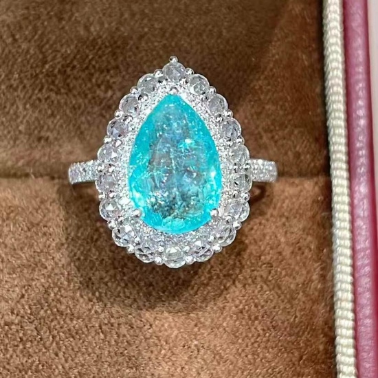 14k Gold 3.1 Ct Natural Paraiba Tourmaline & Diamond Ring