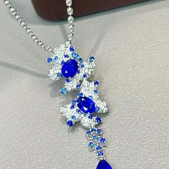14k Gold 1.3 Ct Natural Sapphire & Diamond & Sapphire Pendant( Without Chain )