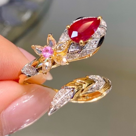 14k Gold 1.15 Ct Natural Ruby & Diamond & Sapphire Ring