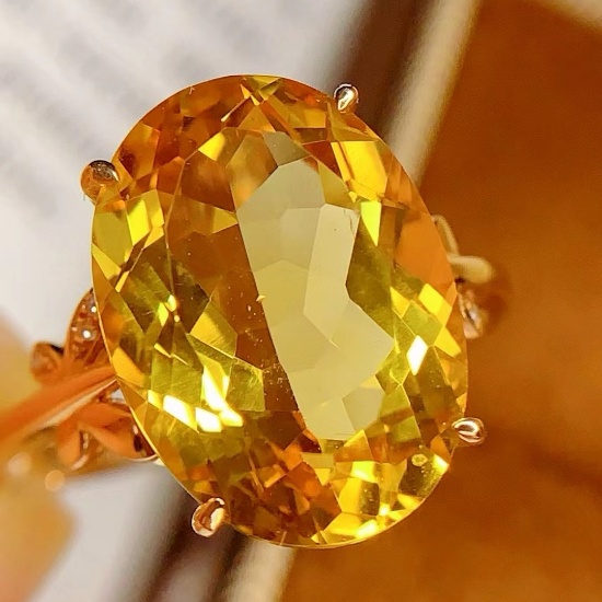 14k Gold 5 Ct Natural Citrine & Diamond Ring