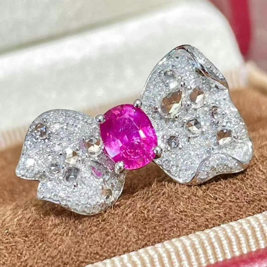 14k Gold 1.02 Ct Natural Ruby & Diamond & Sapphire Ring