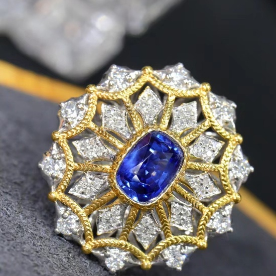 14k Gold 1.24 Ctw Natural Sapphire & Diamond Ring