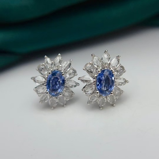 14k Gold 1.30 Ct Natural Sapphire & Sapphire Earrings