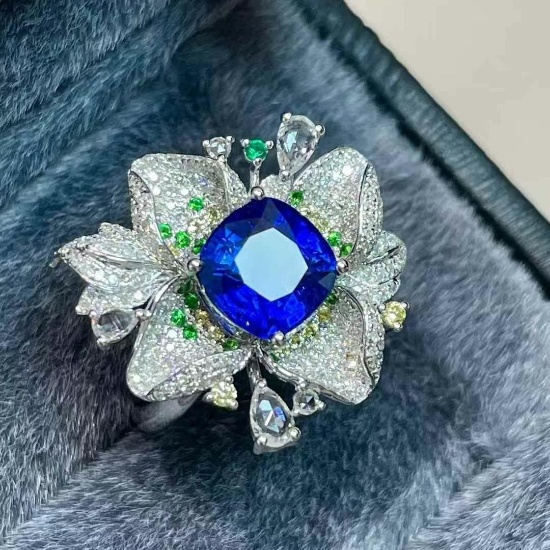 14k Gold 2.7 Ct Natural Sapphire & Diamond Ring